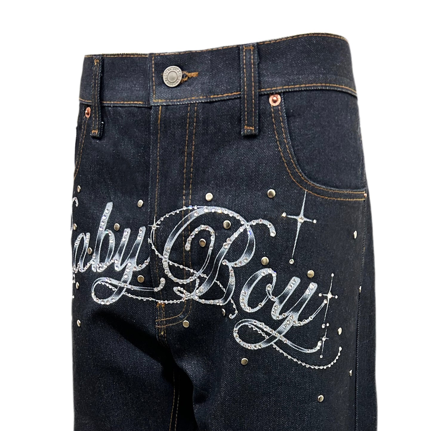 Crystal & Prongs BabyBoy Front Printed Denim Pants
