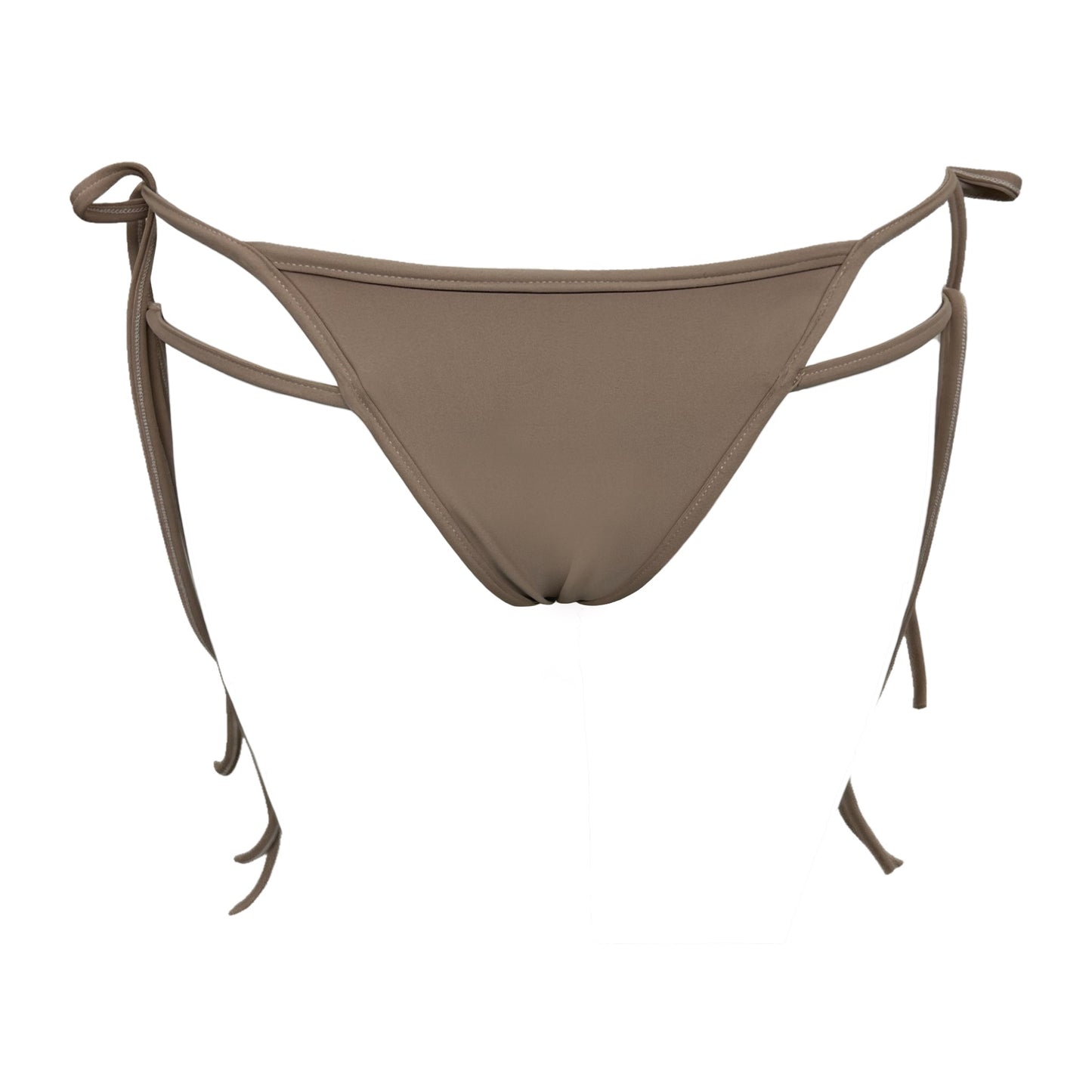Nude Double Tie Bikini Bottom with Leather Bow