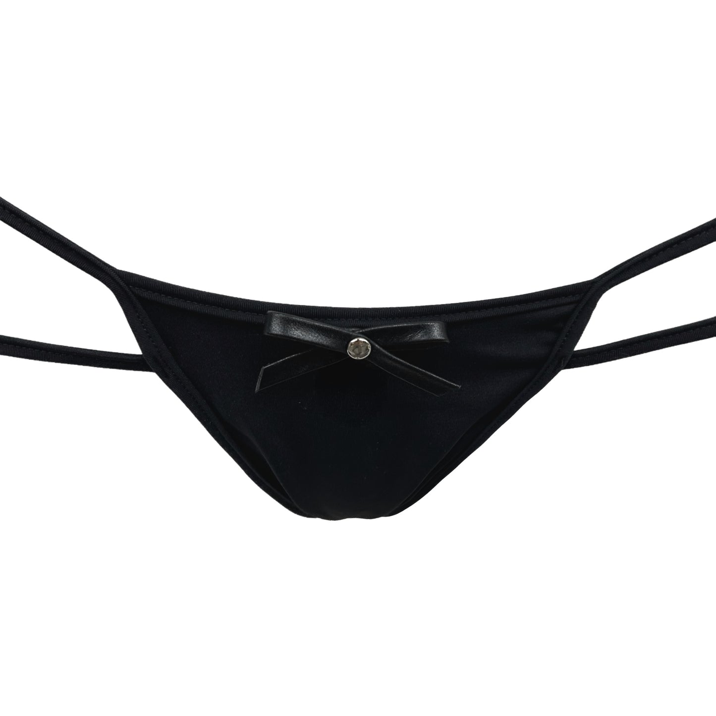 Black Double Tie Bikini Bottom with Leather Bow