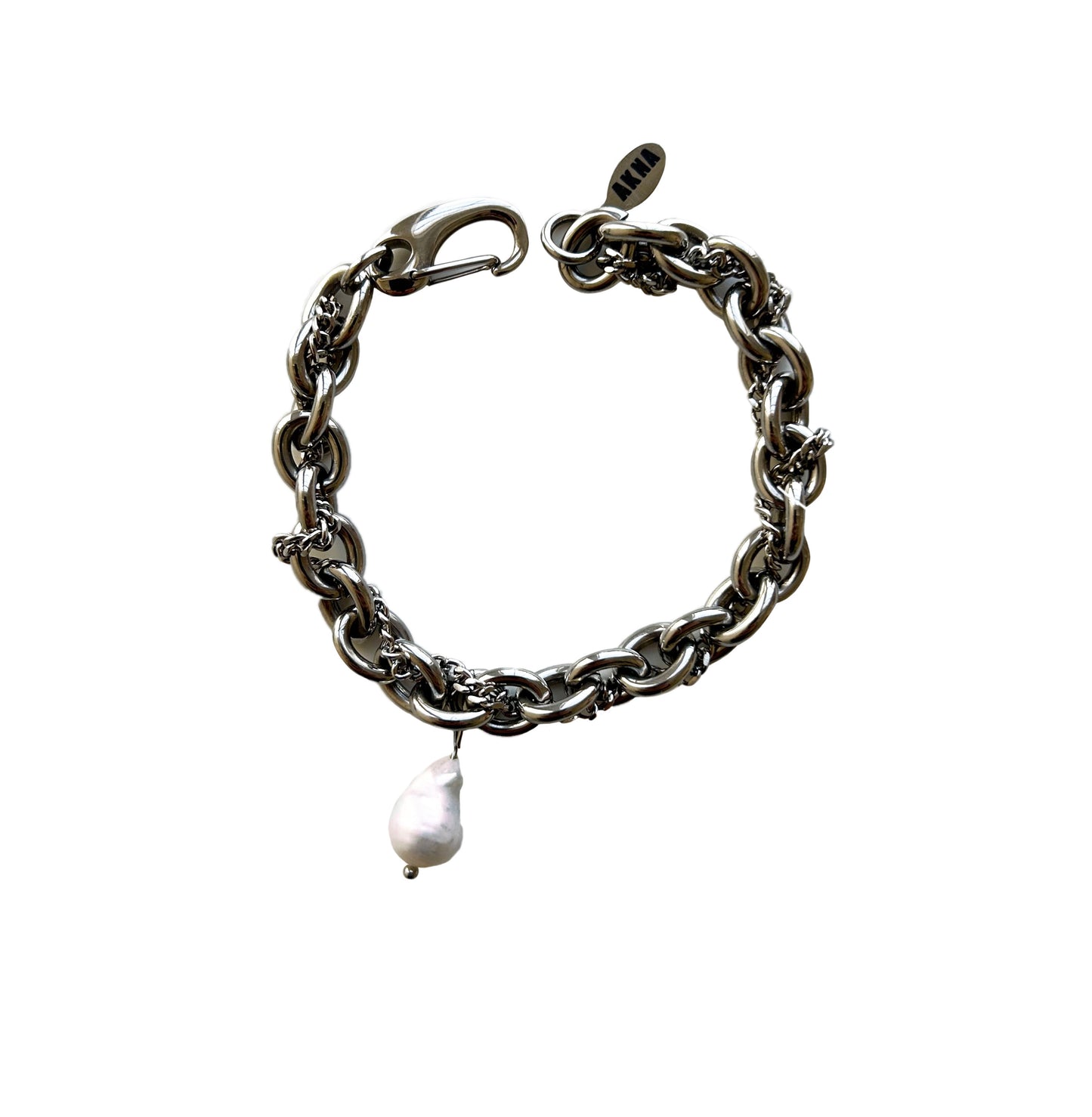 Silver Braided Pearl Charm Bracelet
