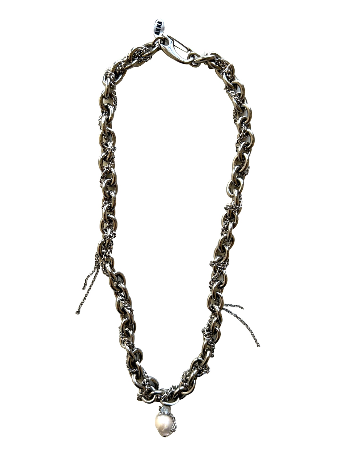 Silver Braided Chain Pearl Necklace