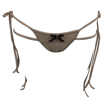 Nude Double Tie Bikini Bottom with Leather Bow