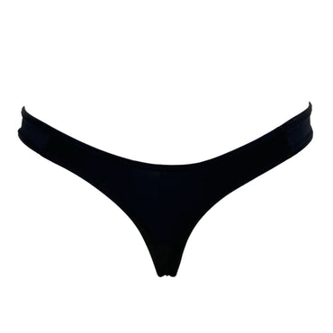 Black Thong Bikini Bottom with Leather Bow