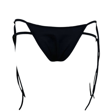 Black Double Tie Bikini Bottom with Leather Bow