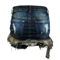 Denim Pleated Chainmail Mini Skirt