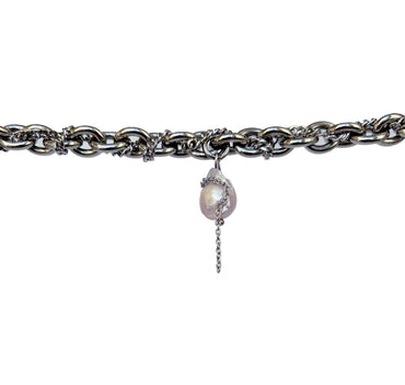 Silver Braided Chain Pearl Necklace